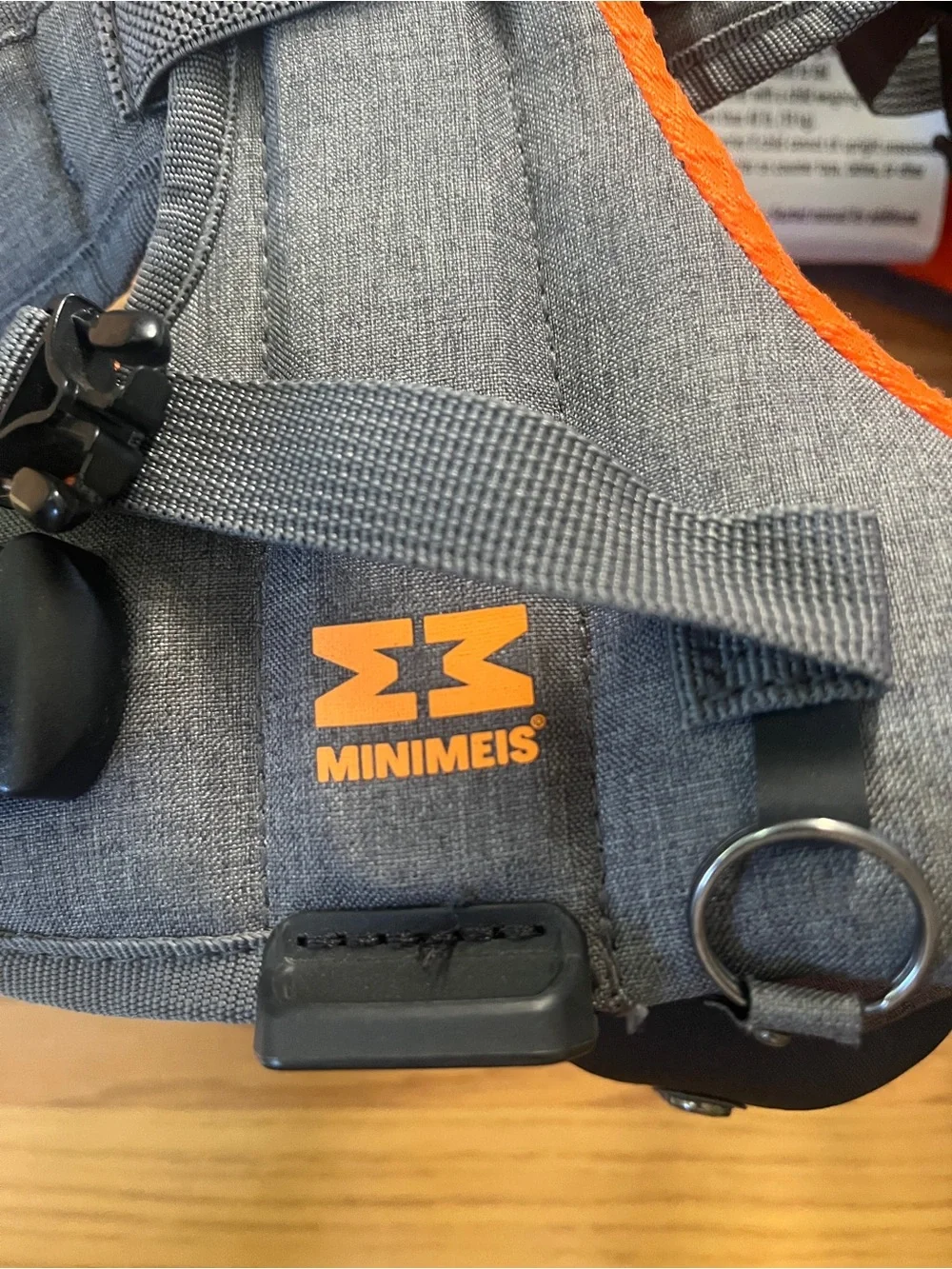 MiniMeis- Kids Shoulder Carrier - Gray/Orange- never used